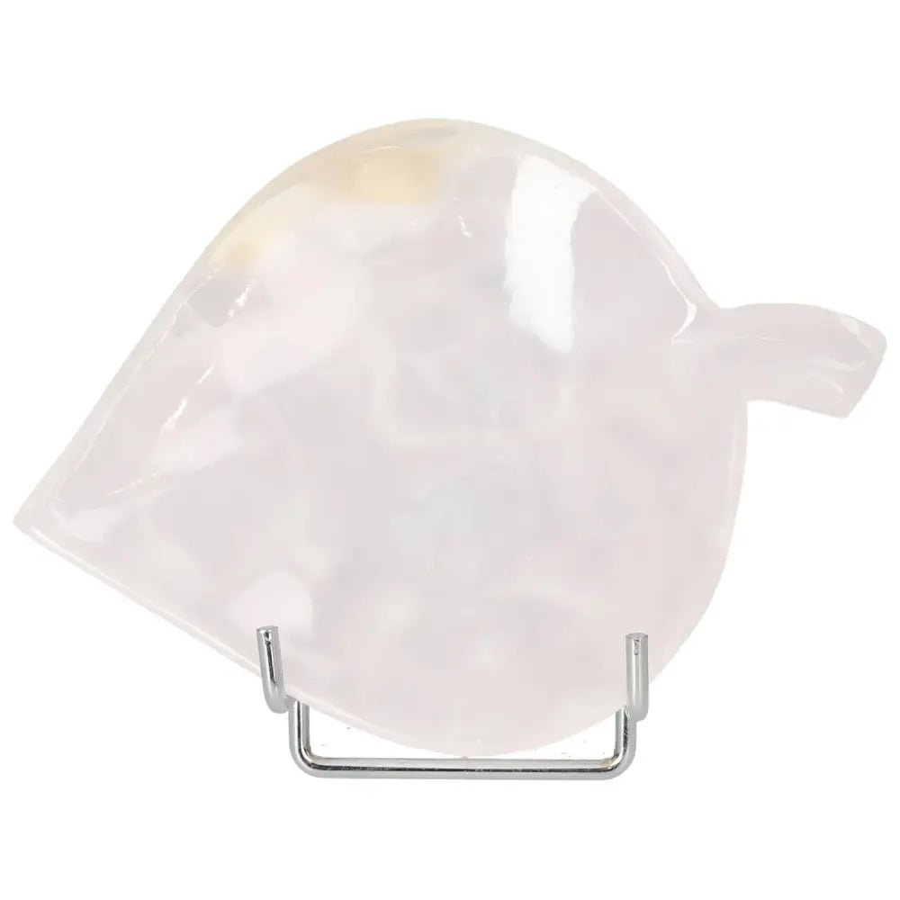 Elegant rose onyx platter with unique color variations and veining, placed on a display stand, highlighting its smooth, polished surface.