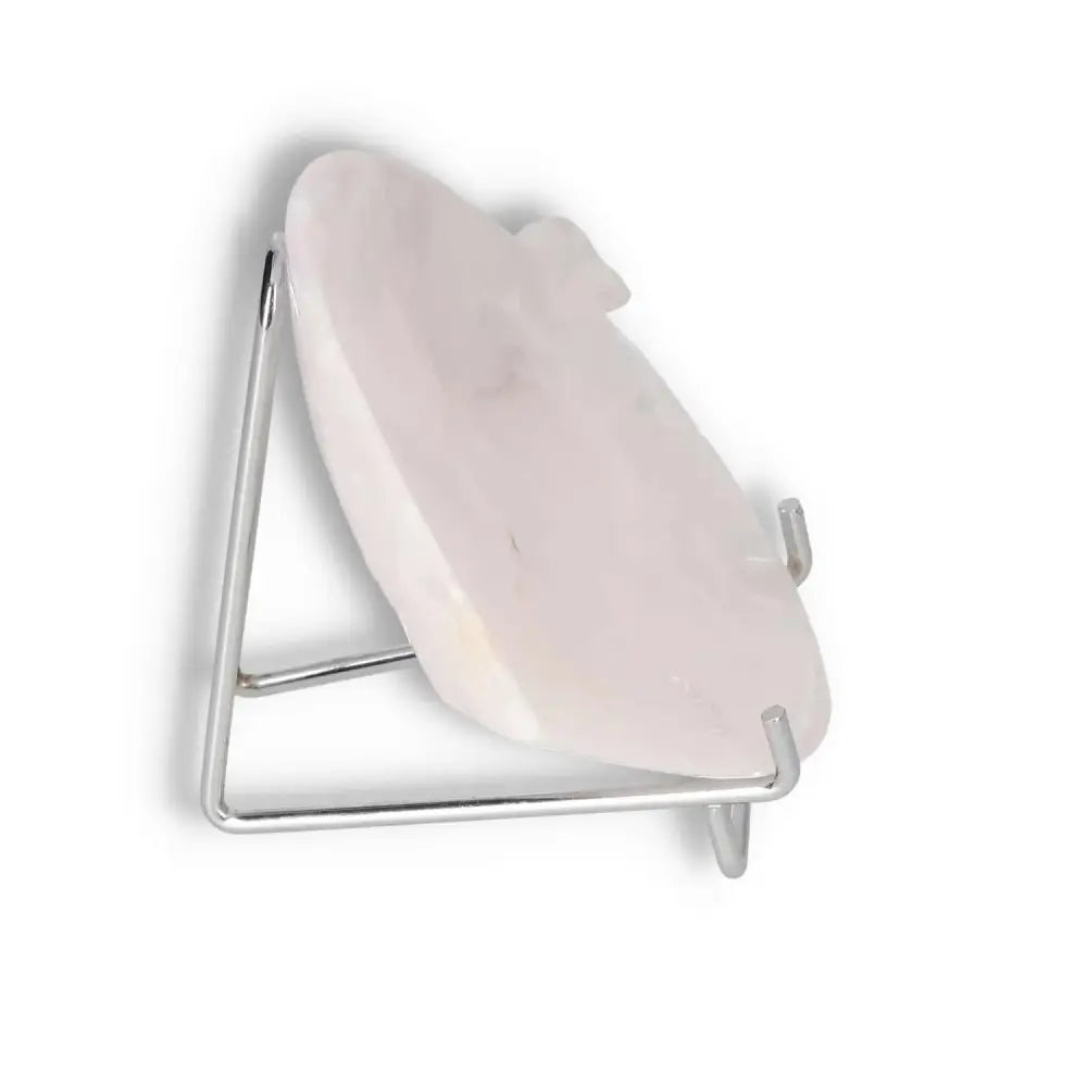 Rose Onyx Platter with unique veining on a display stand, showcasing its elegant polished surface and natural variations.