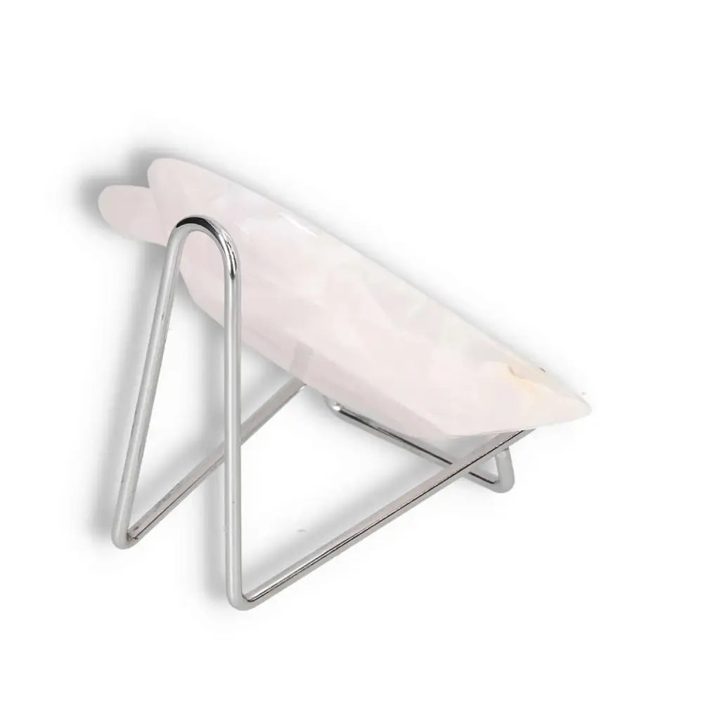 Rose Onyx Platter on stand showcasing its elegant rose hue and unique veining, perfect for decor or serving delicacies.