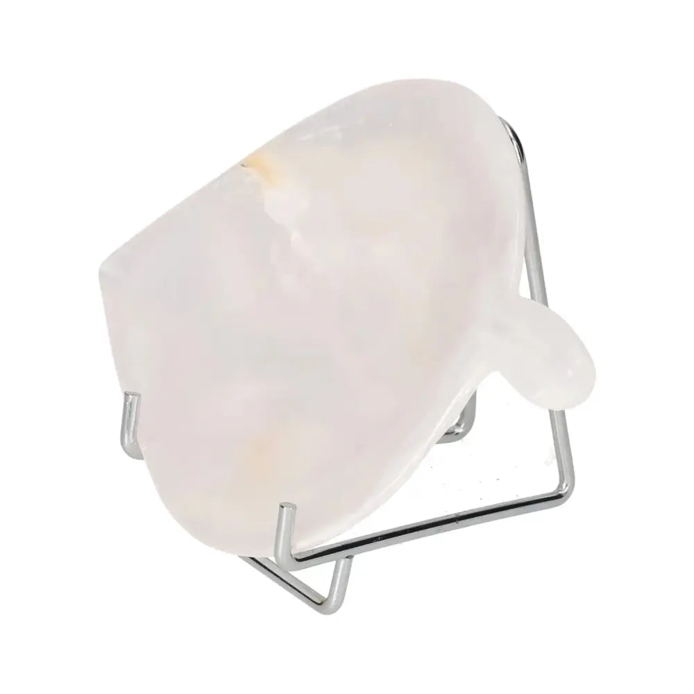 Rose Onyx Platter displayed on a metal stand, highlighting its unique color variations and polished surface.