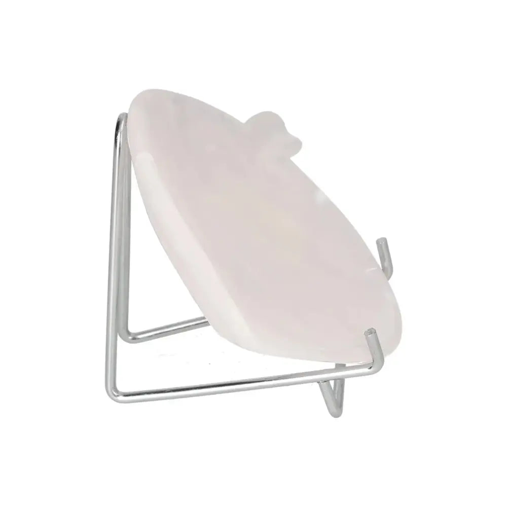 Rose Onyx Platter showcasing its elegant and natural beauty on a silver display stand, highlighting unique color and veining.