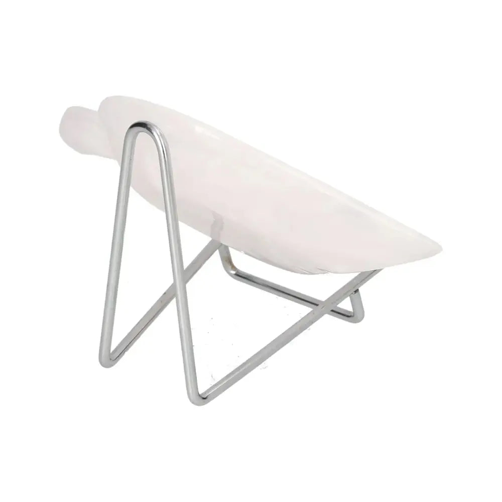 Minimalist white decorative platter with sleek metal stand, ideal for modern homes and artistic table settings.
