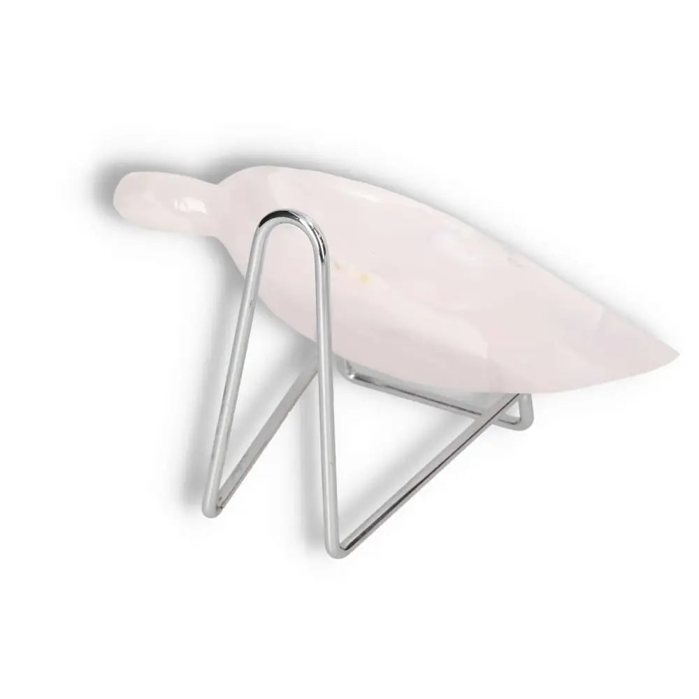 Rose Onyx Platter with metal stand, showcasing elegant rose hues and natural veining, ideal for enhancing table settings.