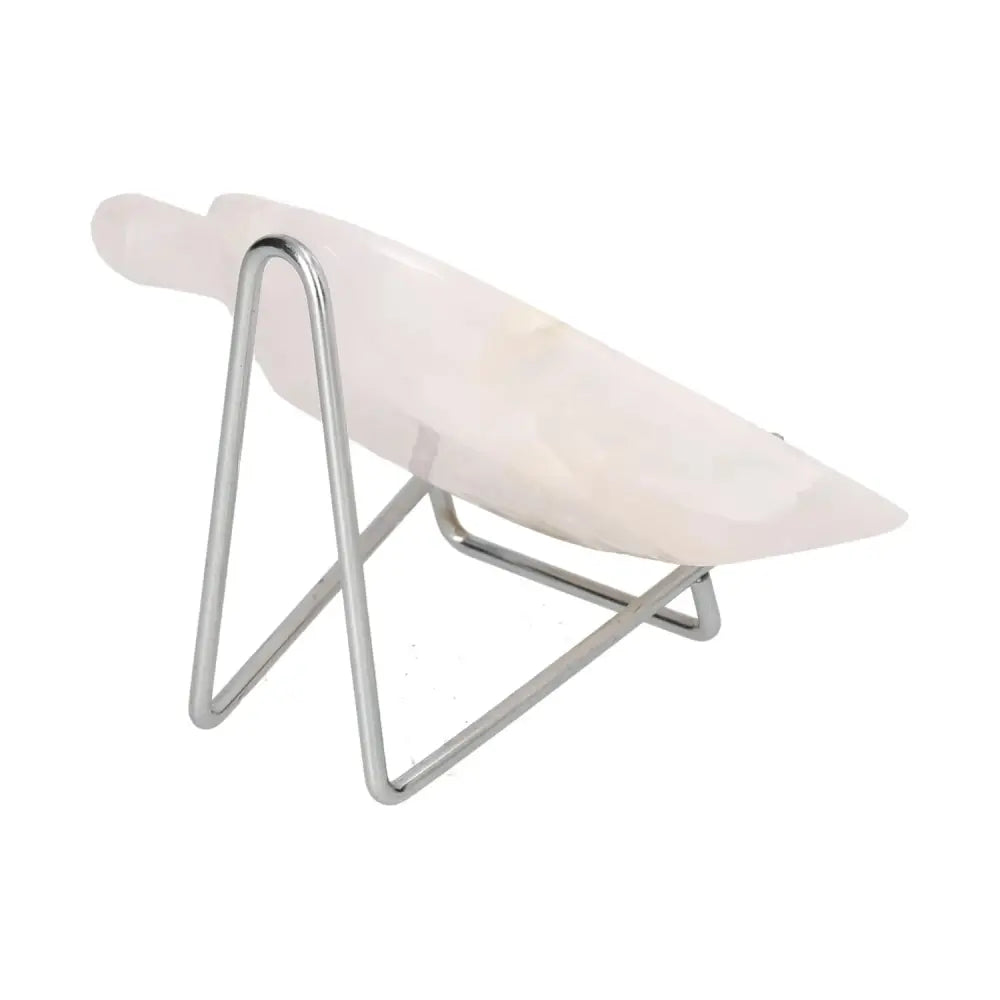 Rose onyx platter with unique veining on metal stand, showcasing elegance and natural beauty for modern tablescapes.