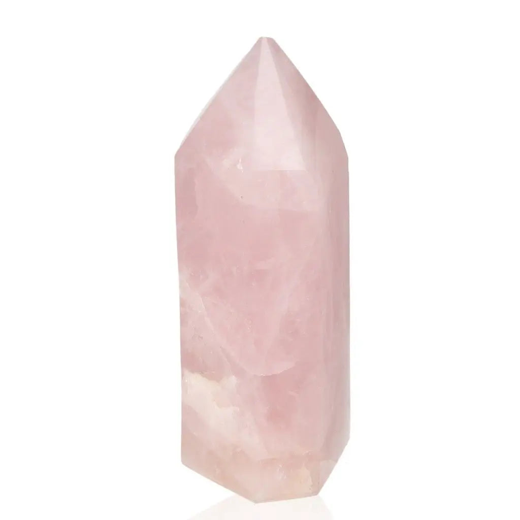Rose Quartz Obelisk by Sylvia Crystals, symbolizing love and healing, made from 100% natural, ethically sourced rose quartz.