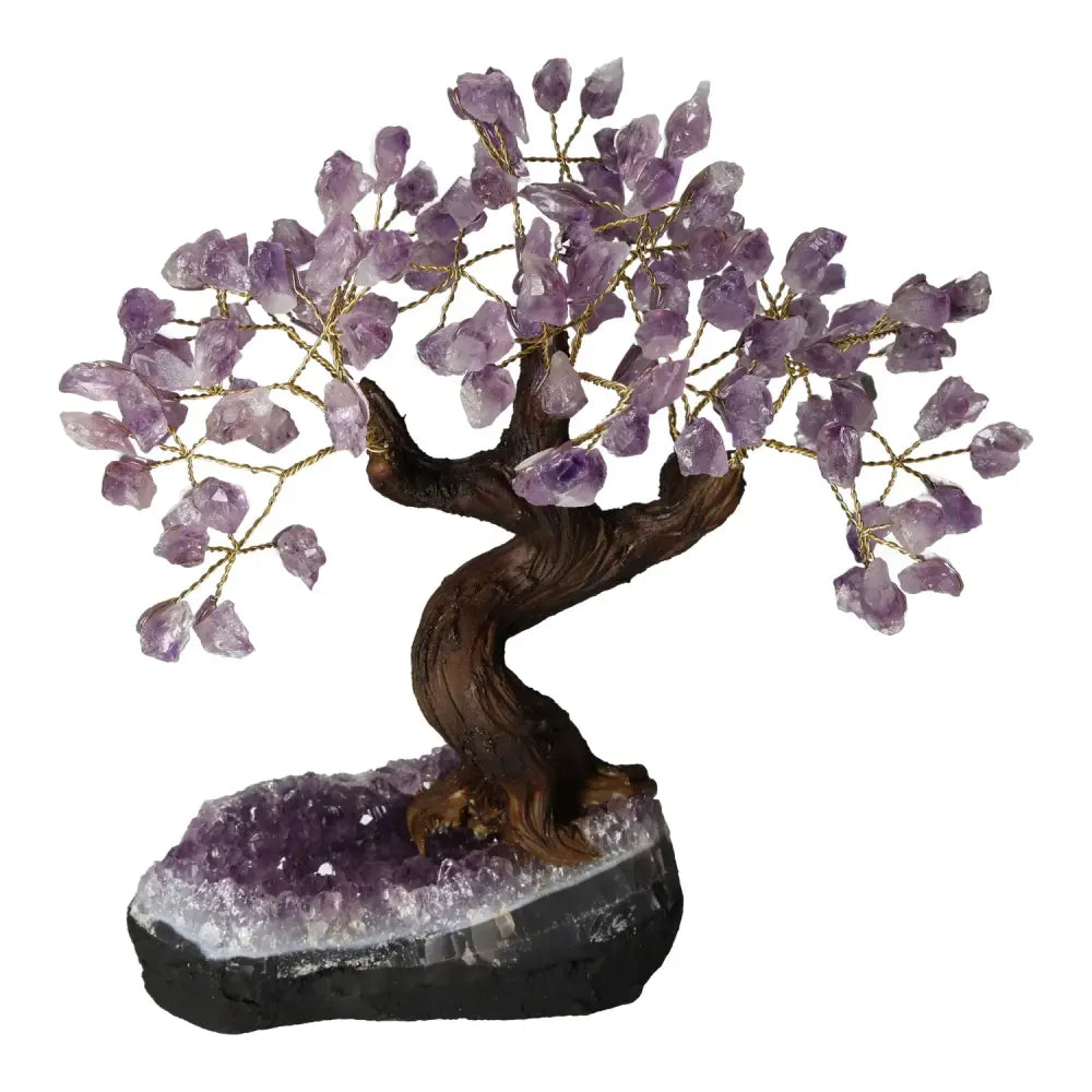 Elegant 30cm Amethyst Crystal Bonsai Tree with calming gemstone leaves for spiritual harmony and protection.