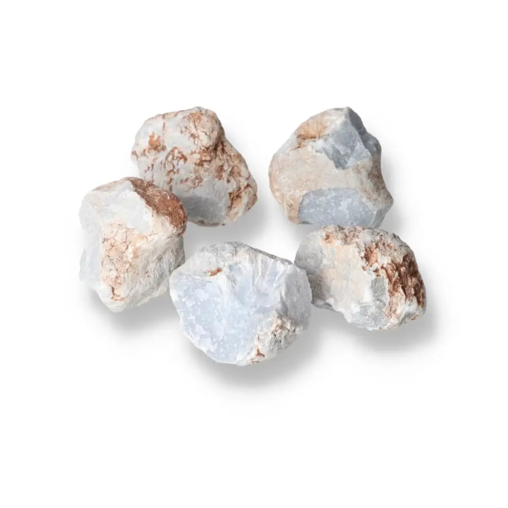Rough Angelite stones from Sylvia Crystals, promoting tranquility and clear communication.