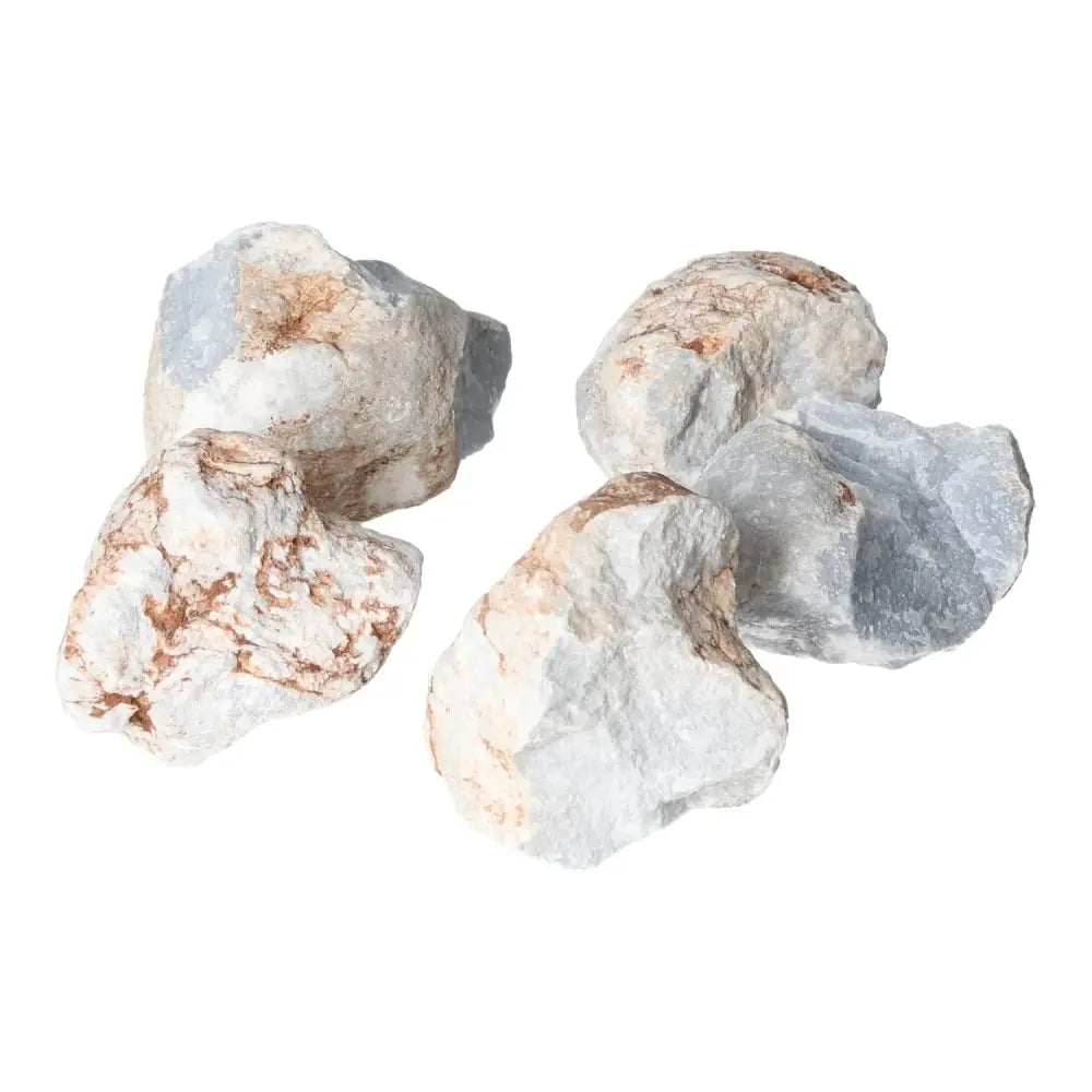Rough Angelite S stones from Sylvia Crystals promoting tranquility and communication, connecting with the angelic realm.