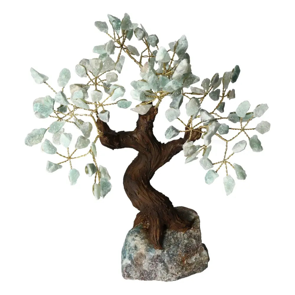 Handcrafted 30cm Aventurine Crystal Bonsai Tree for prosperity and harmony with green leaves and twisting trunk.