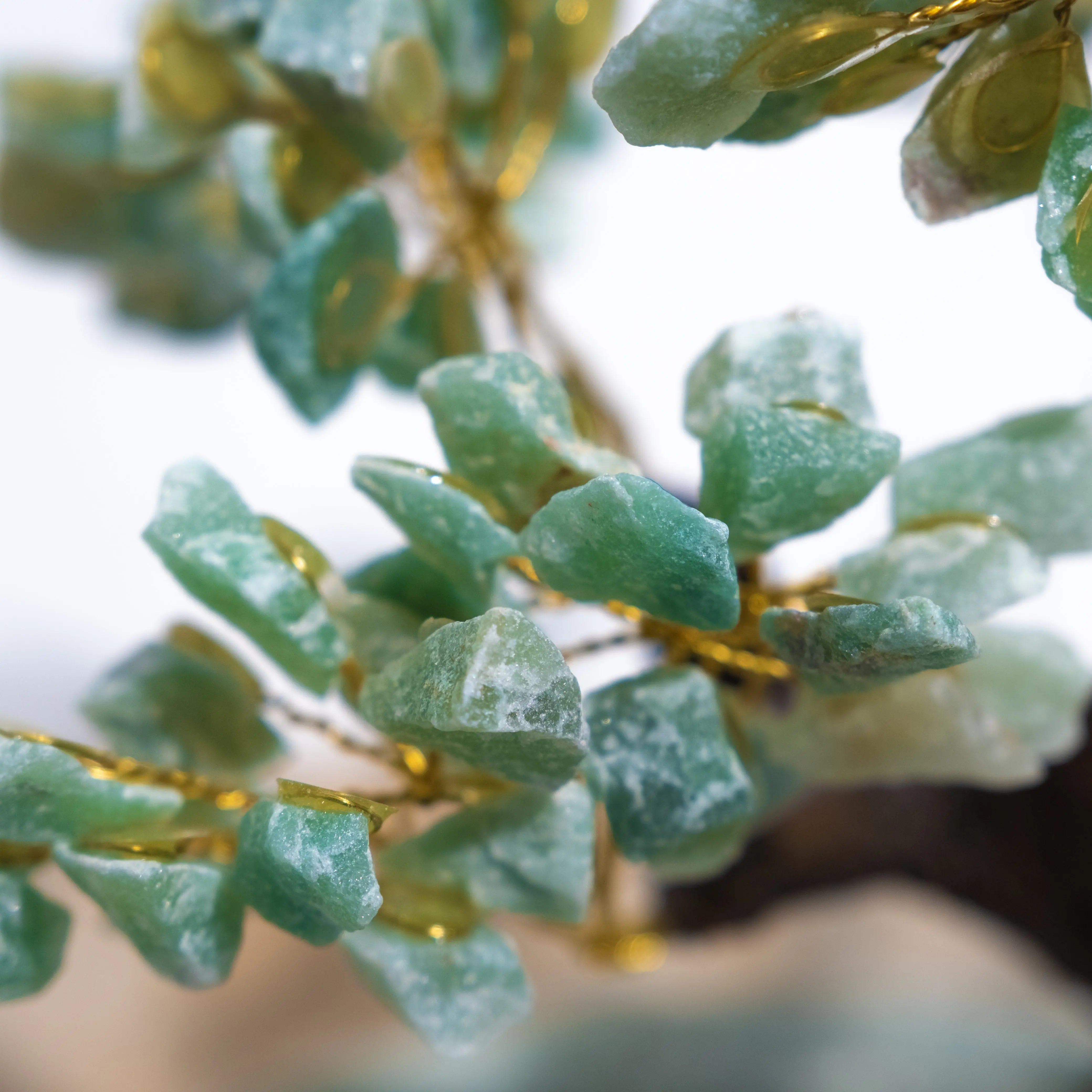Rough Aventurine Crystal Bonsai Tree, 40cm, symbolizing prosperity, harmony, and growth in green hues, handmade for positive energy.