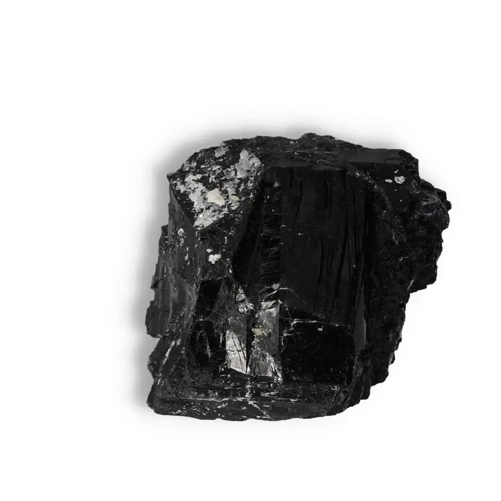 Rough Black Tourmaline Druze L from Sylvia Crystals, known for cleansing and grounding properties, premium and authentic.