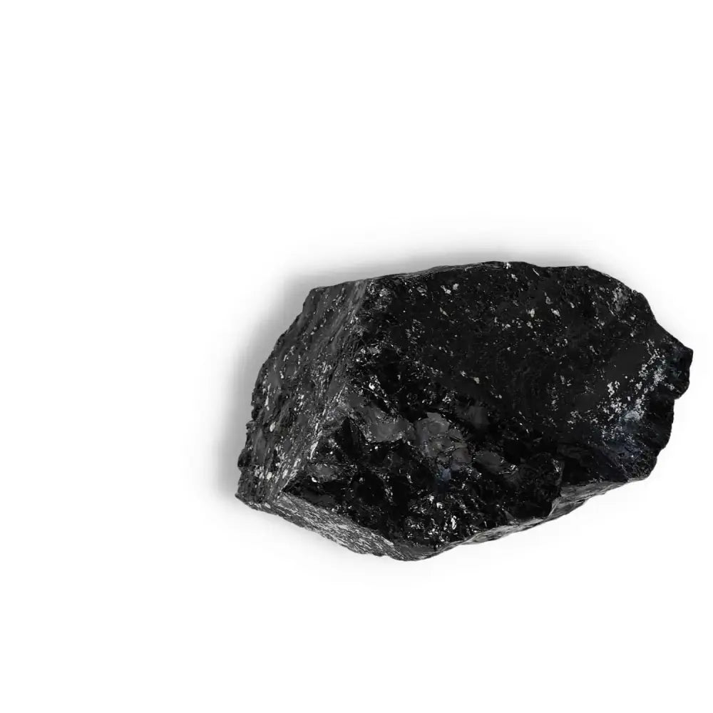 Rough Black Tourmaline Druze L crystal, known for cleansing negative energies, from Sylvia Crystals.