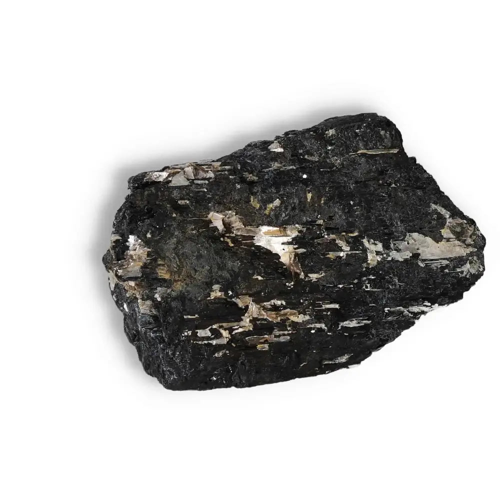 Rough Black Tourmaline Druze L crystal for cleansing negative energies from Sylvia Crystals - luxury and spiritual transformation stone.