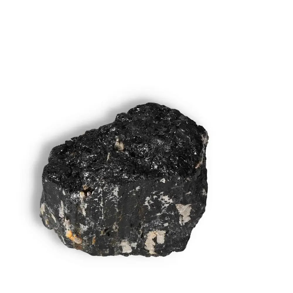 Rough Black Tourmaline Druze L stone from Sylvia Crystals, renowned for cleansing negative energies and offering spiritual benefits.