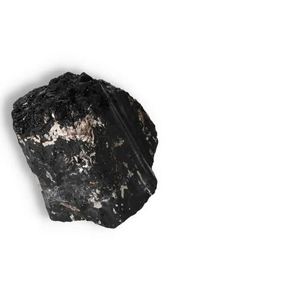 Rough Black Tourmaline Druze L crystal, known for cleansing and transforming negative energies, from Sylvia Crystals collection.