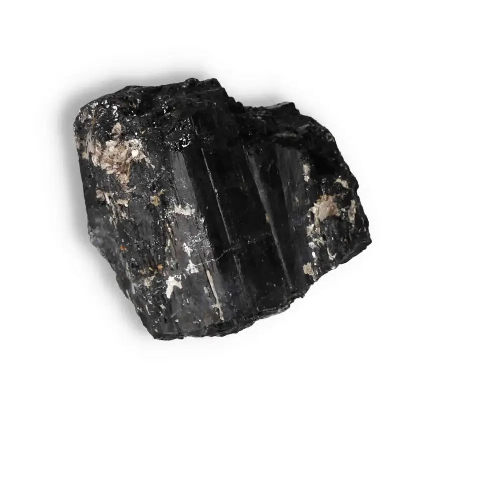 Rough Black Tourmaline Druze L stone from Sylvia Crystals, known for cleansing and transforming negative energies.