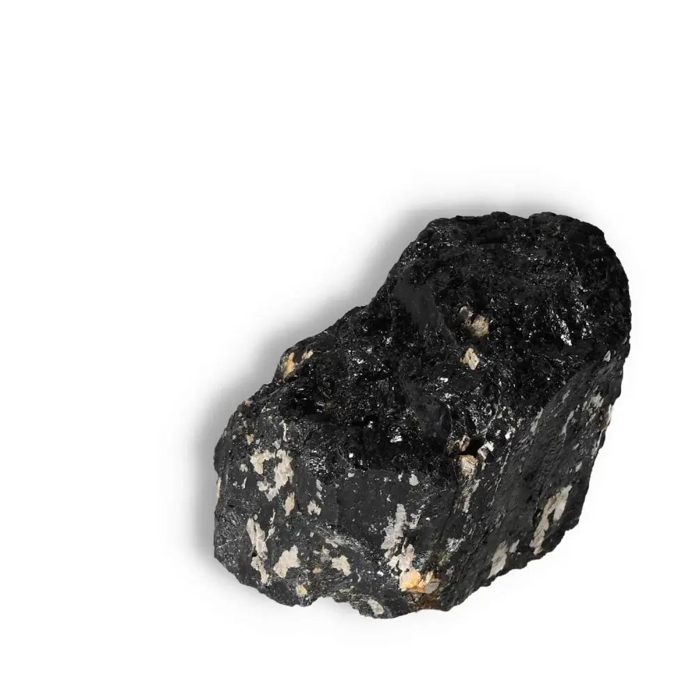 Rough Black Tourmaline Druze L, premium crystal for energy cleansing, featured by Sylvia Crystals.