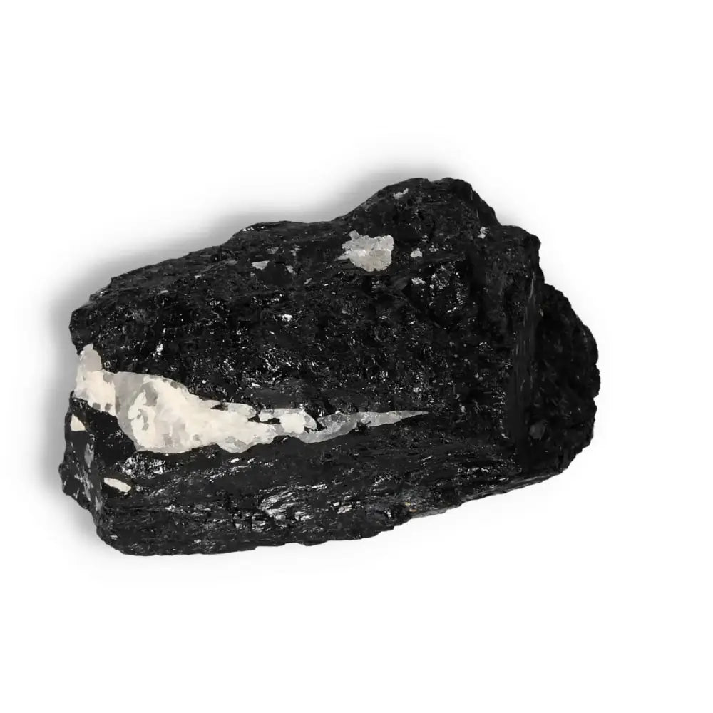 Rough Black Tourmaline Druze L from Sylvia Crystals' collection, known for purification and transformation, enhancing emotional healing.