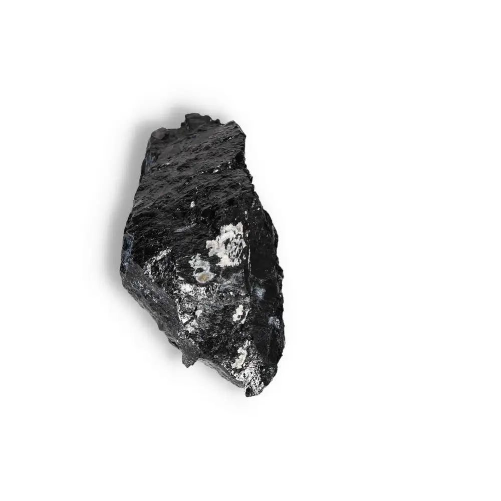Rough Black Tourmaline Druze M crystal with reflective surface, ideal for energy cleansing and spiritual transformation.
