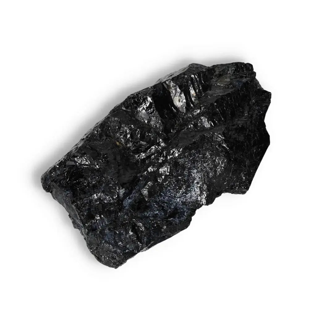 Rough Black Tourmaline Druze from Sylvia Crystals, known for cleansing negative energies and grounding properties.