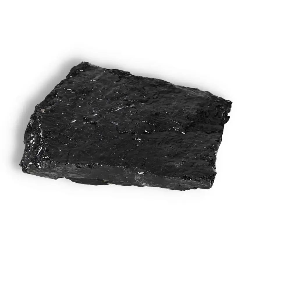 Rough Black Tourmaline Druze by Sylvia Crystals, a premium crystal for protection and purification, showcased against white background.