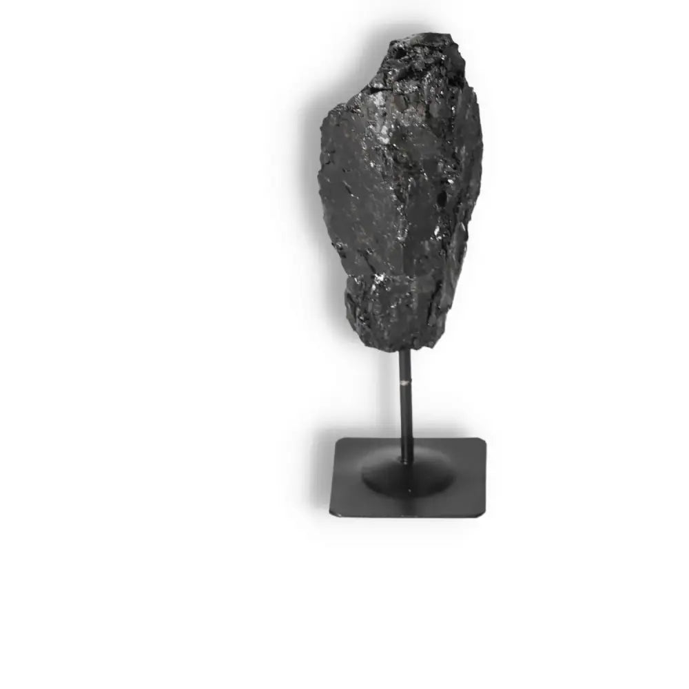 Rough Black Tourmaline on Metal Stand M by Sylvia Crystals, premium crystal for cleansing negative energies. Unique and high quality.