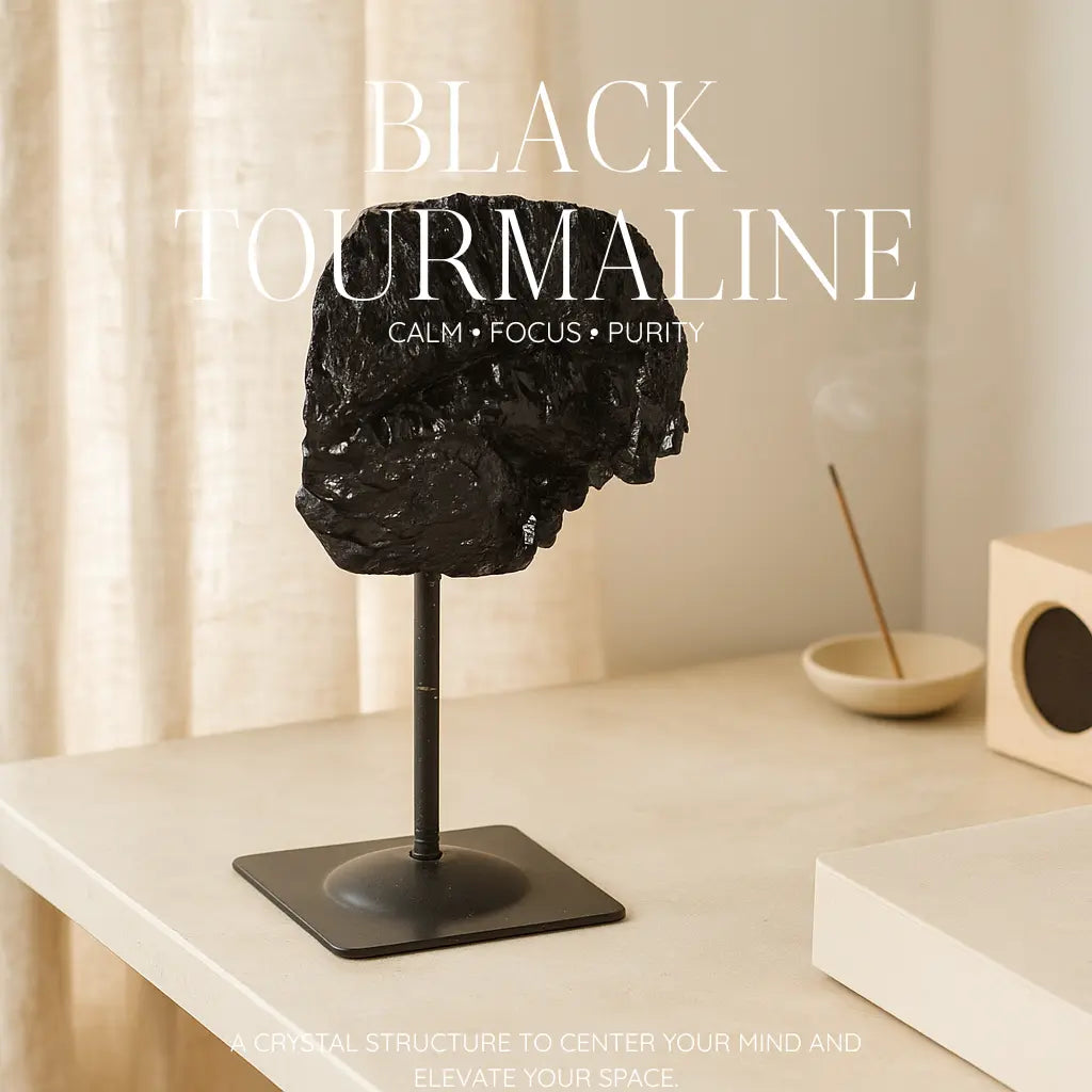 Rough Black Tourmaline with Metal Stand S Sylvia Crystals Sp. z o.o.