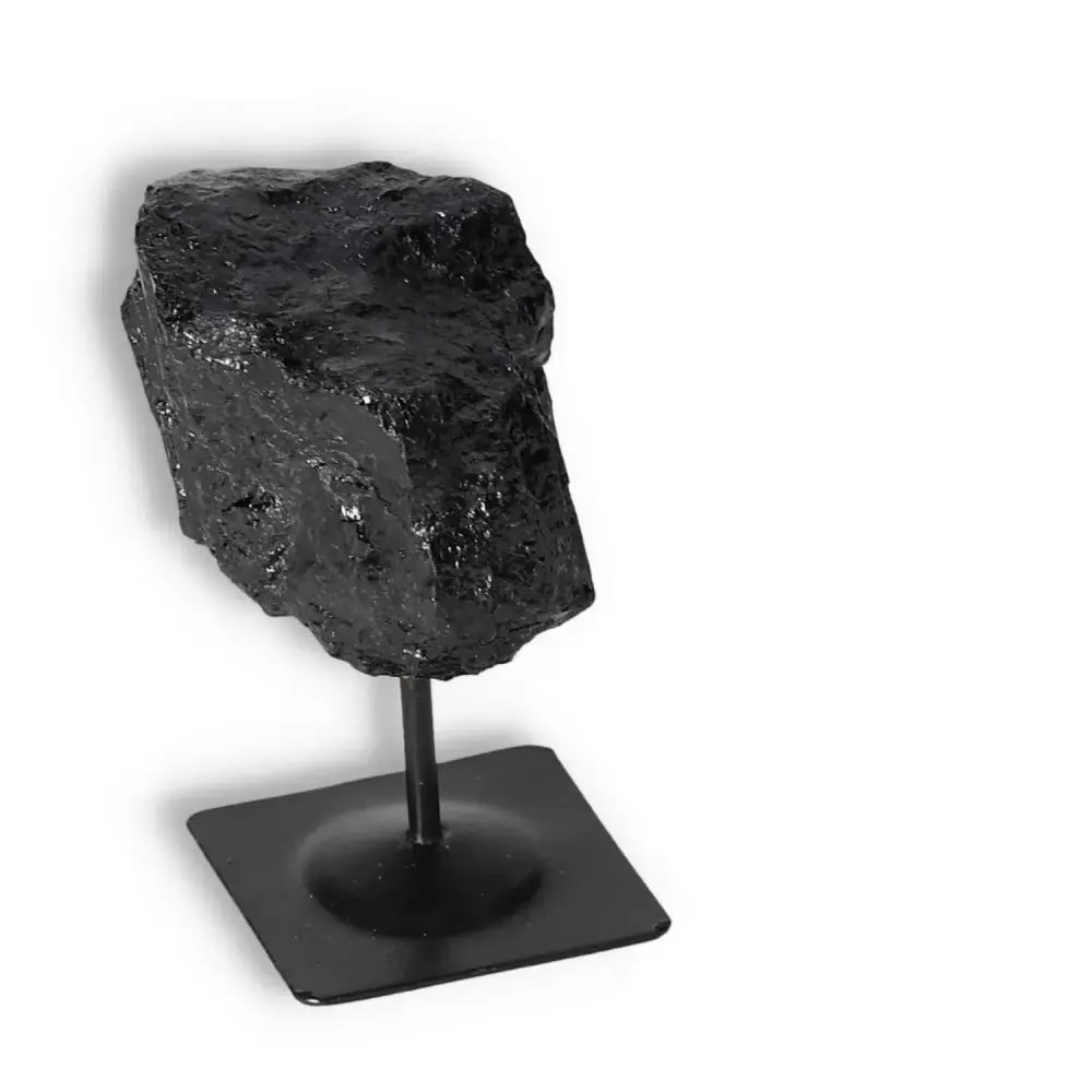 Rough Black Tourmaline on Metal Stand S by Sylvia Crystals, energy protector against radiation and premium quality crystal display.