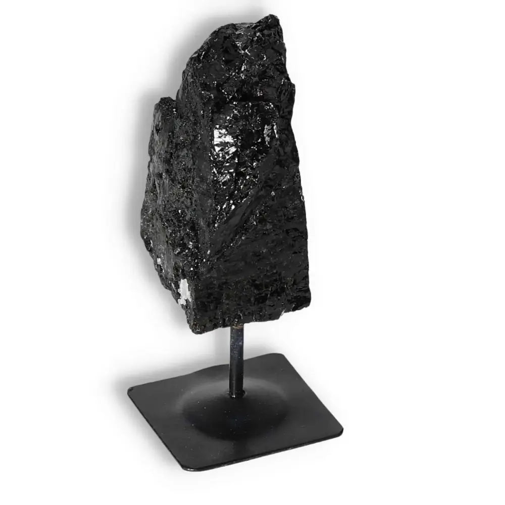 Rough Black Tourmaline with Metal Stand S for wellness and energy cleansing by Sylvia Crystals