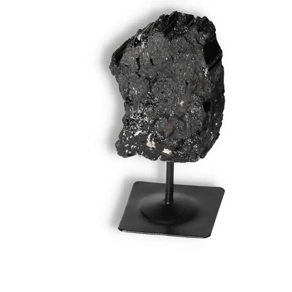 Rough Black Tourmaline on Metal Stand S by Sylvia Crystals, neutralizes negative energies, perfect decor and energy tool.