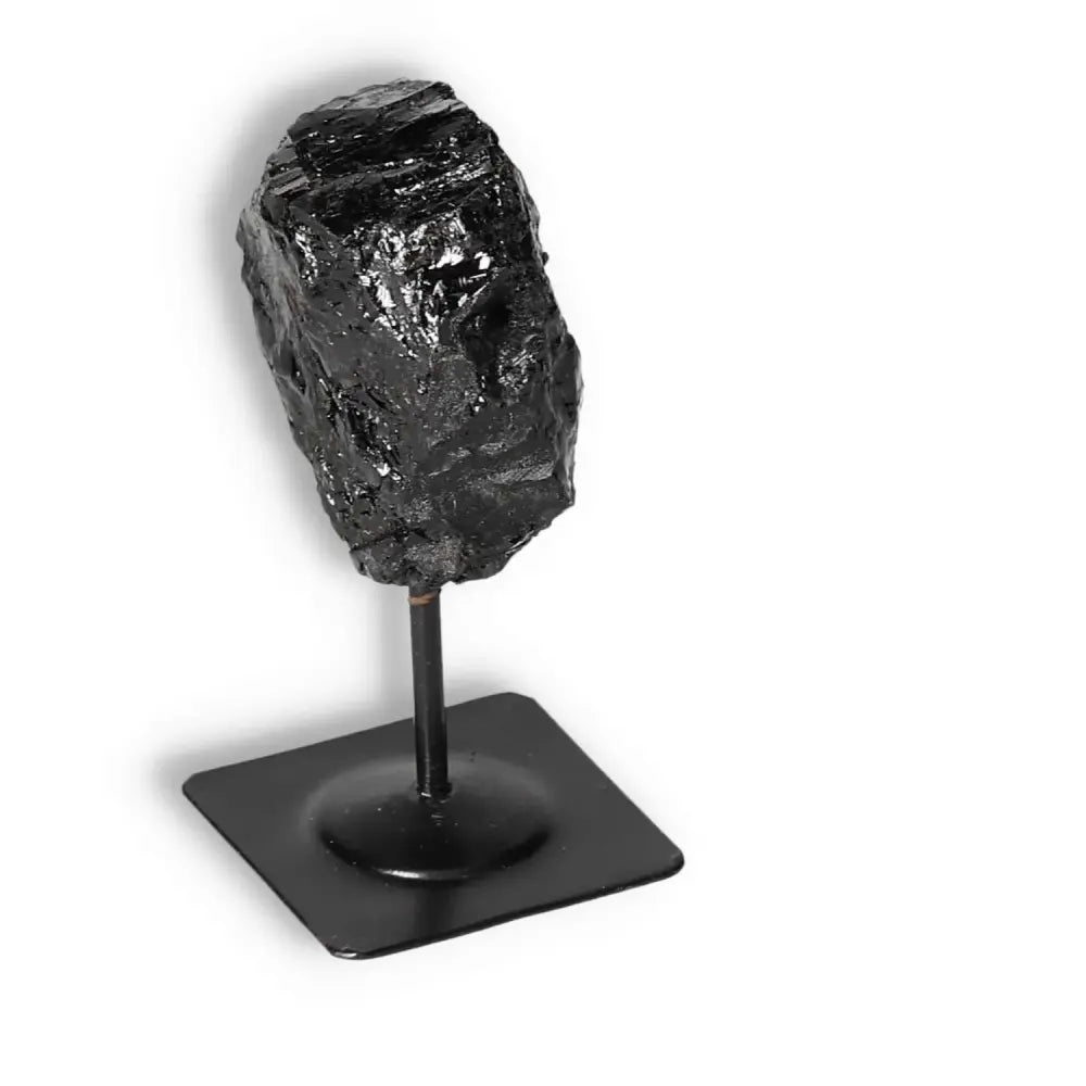 Rough Black Tourmaline on Metal Stand S from Sylvia Crystals, luxury gemstone with energy-cleansing properties.