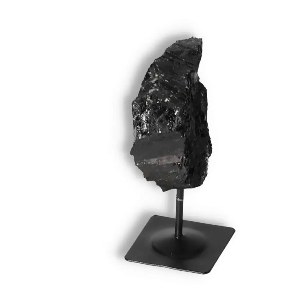 Rough Black Tourmaline on Metal Stand - Premium Sylvia Crystals Piece for Grounding & Transformation