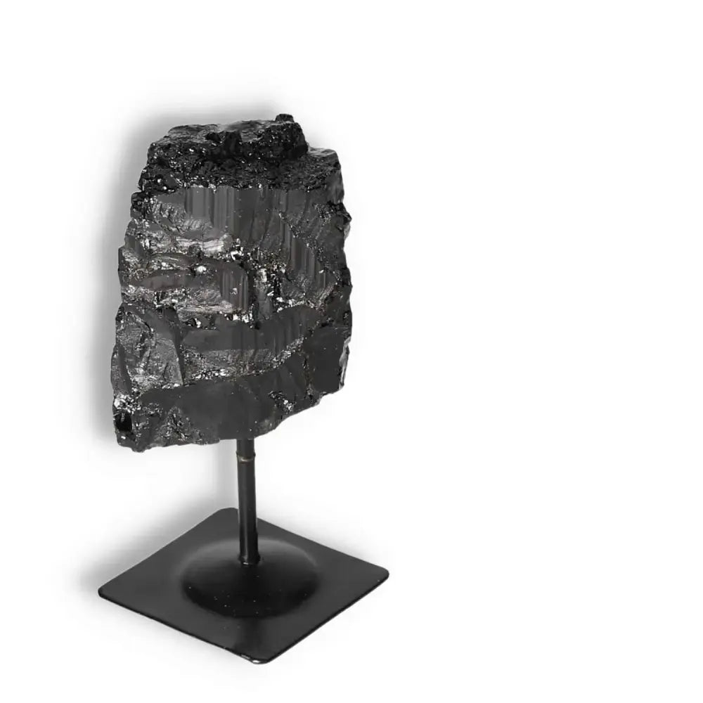 Rough Black Tourmaline with Metal Stand S for energy cleansing and grounding, Sylvia Crystals product