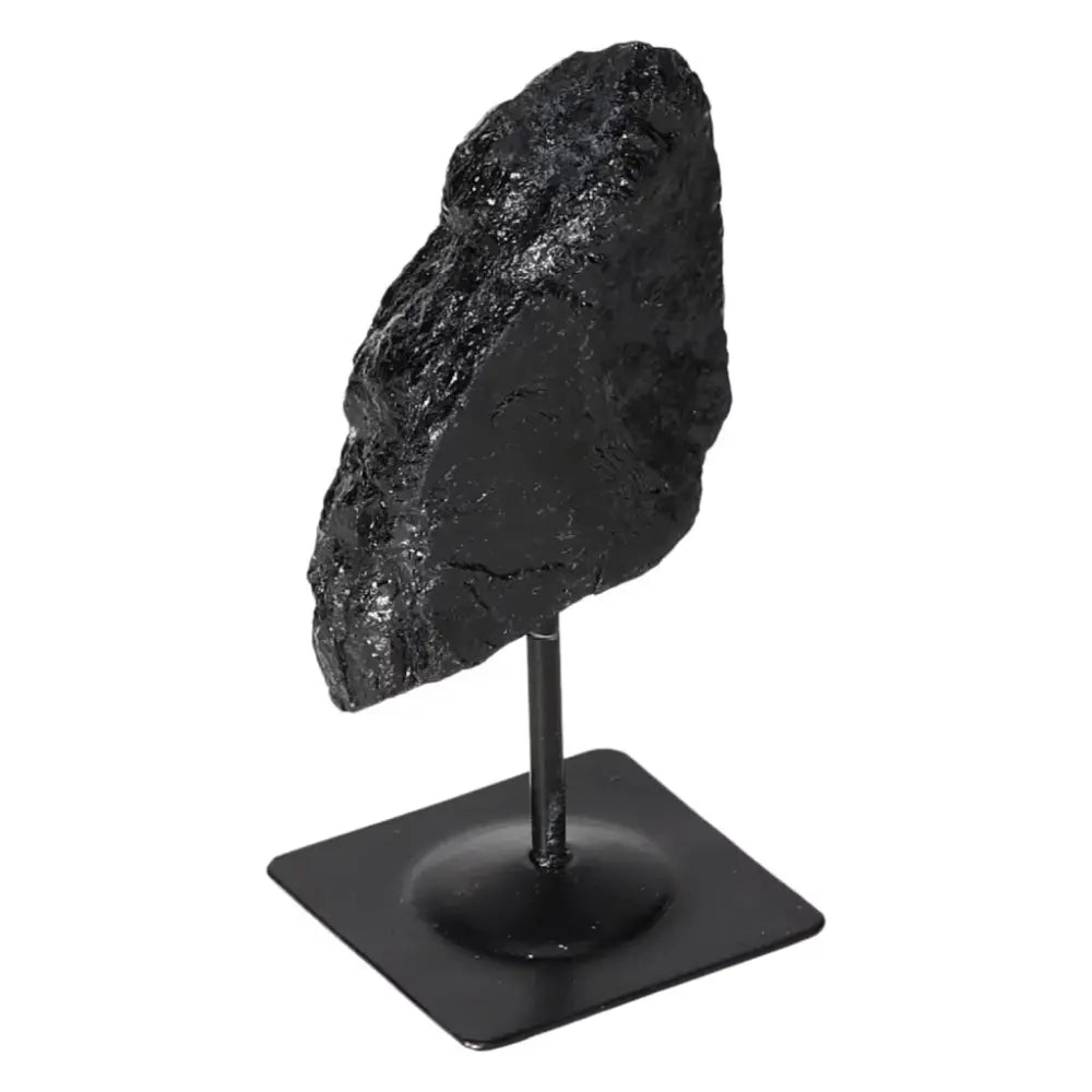 Rough Black Tourmaline with Metal Stand S for cleansing and transformation by Sylvia Crystals.
