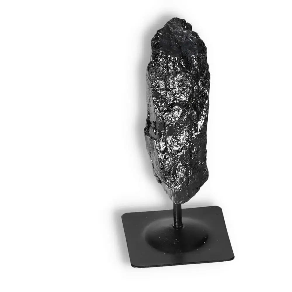 Rough Black Tourmaline on Metal Stand S, Sylvia Crystals, premium crystal for cleansing and transformation, dispels negative energy.