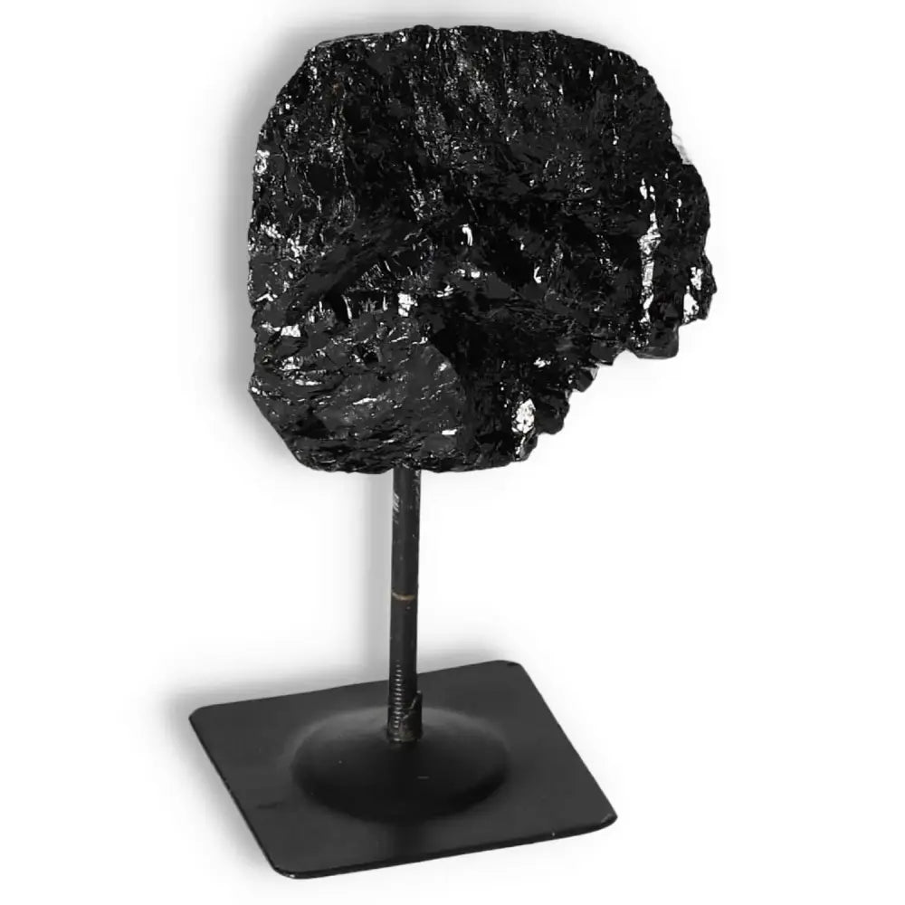 Rough Black Tourmaline with Metal Stand S, premium crystal by Sylvia Crystals, ideal for cleansing and transforming negative energies.
