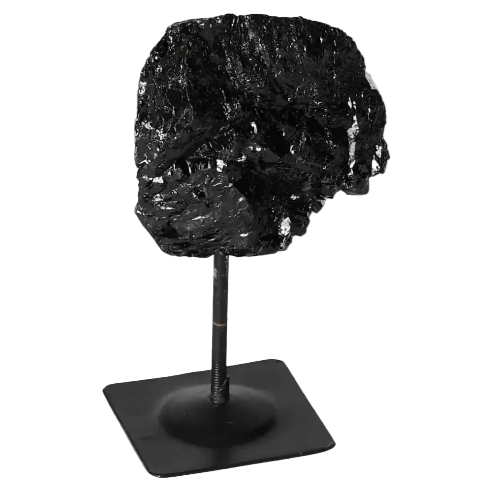 Rough Black Tourmaline with Metal Stand S, premium crystal by Sylvia Crystals, ideal for cleansing and transforming negative energies.