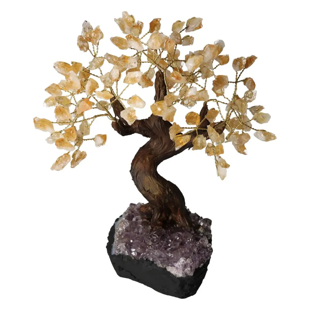 Rough Citrine Tree 30cm with genuine citrine gemstones symbolizing prosperity, abundance, and positive energy, handcrafted bonsai.