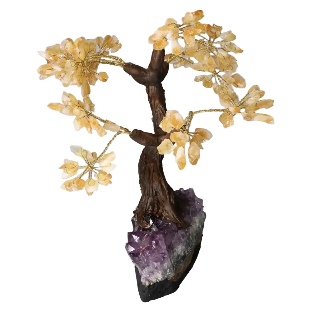 Handcrafted Citrine Crystal Bonsai Tree for Prosperity and Positive Energy, 40cm