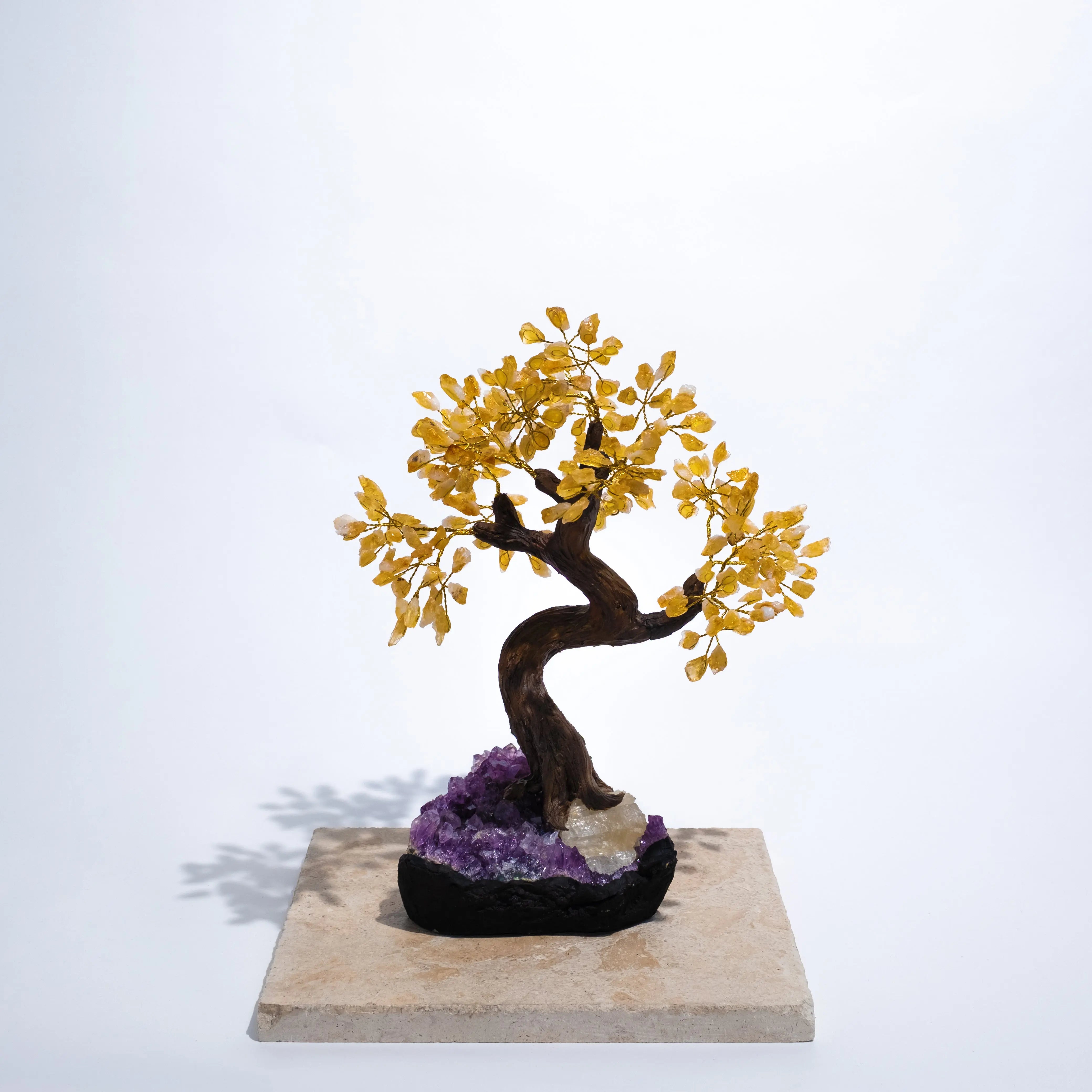 Citrine Crystal Bonsai Tree with genuine citrine gemstones radiating prosperity and positive energy, enhancing home decor with abundance.