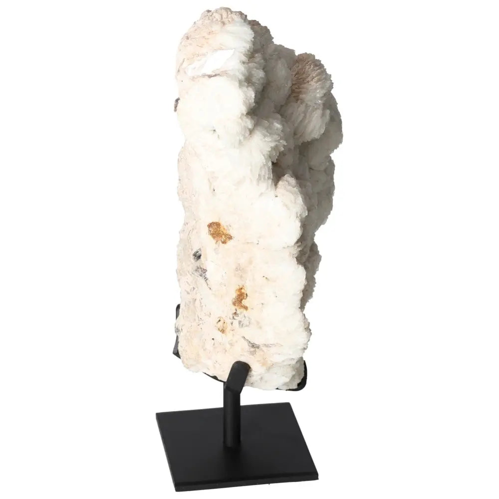 Rough Mica with Albite displayed on a sophisticated metal stand, showcasing natural allure and luxury, by Sylvia Crystals.