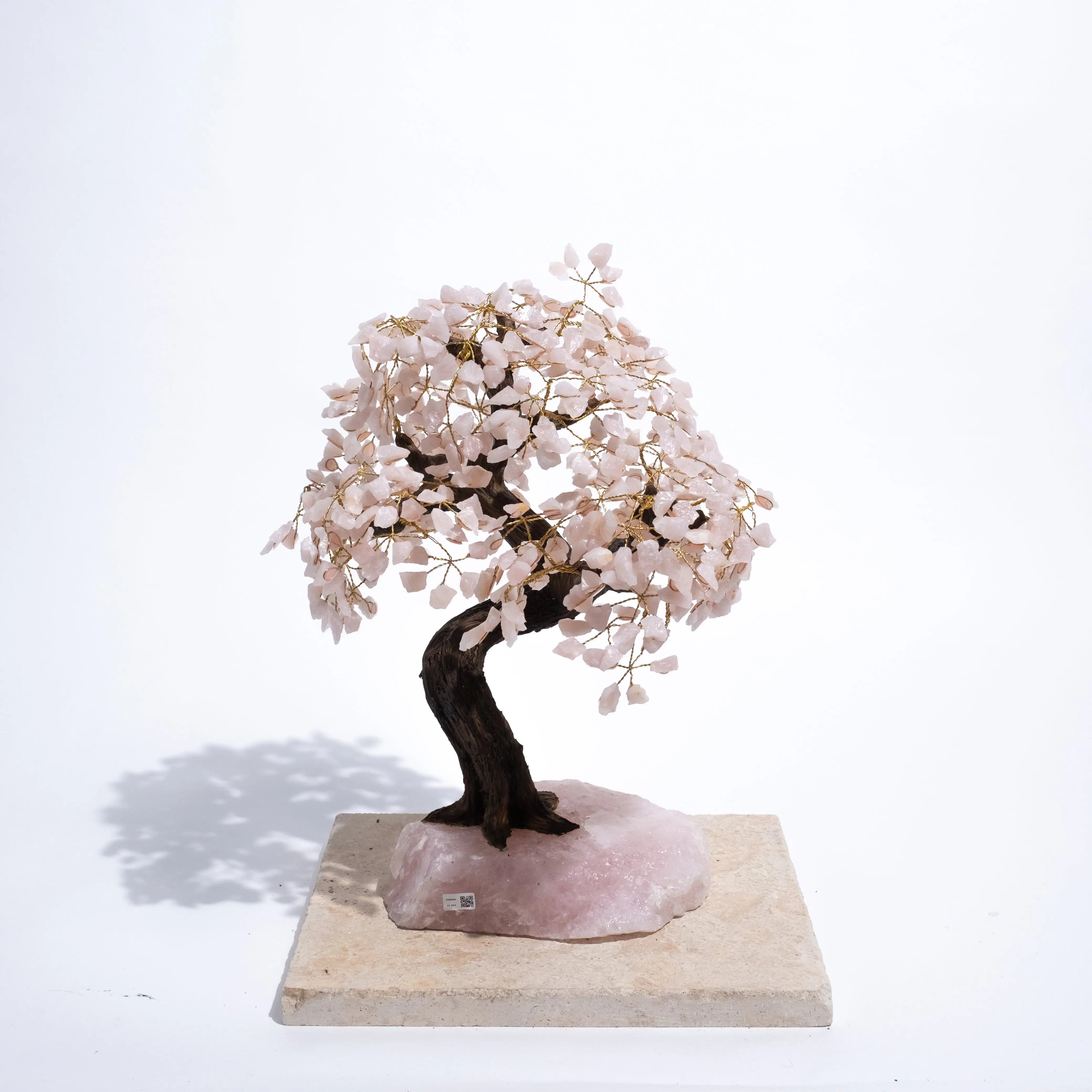 Quartz Crystal Bonsai Tree 55 cm on stone base, decorative piece with healing and balancing properties for home décor and positive energy