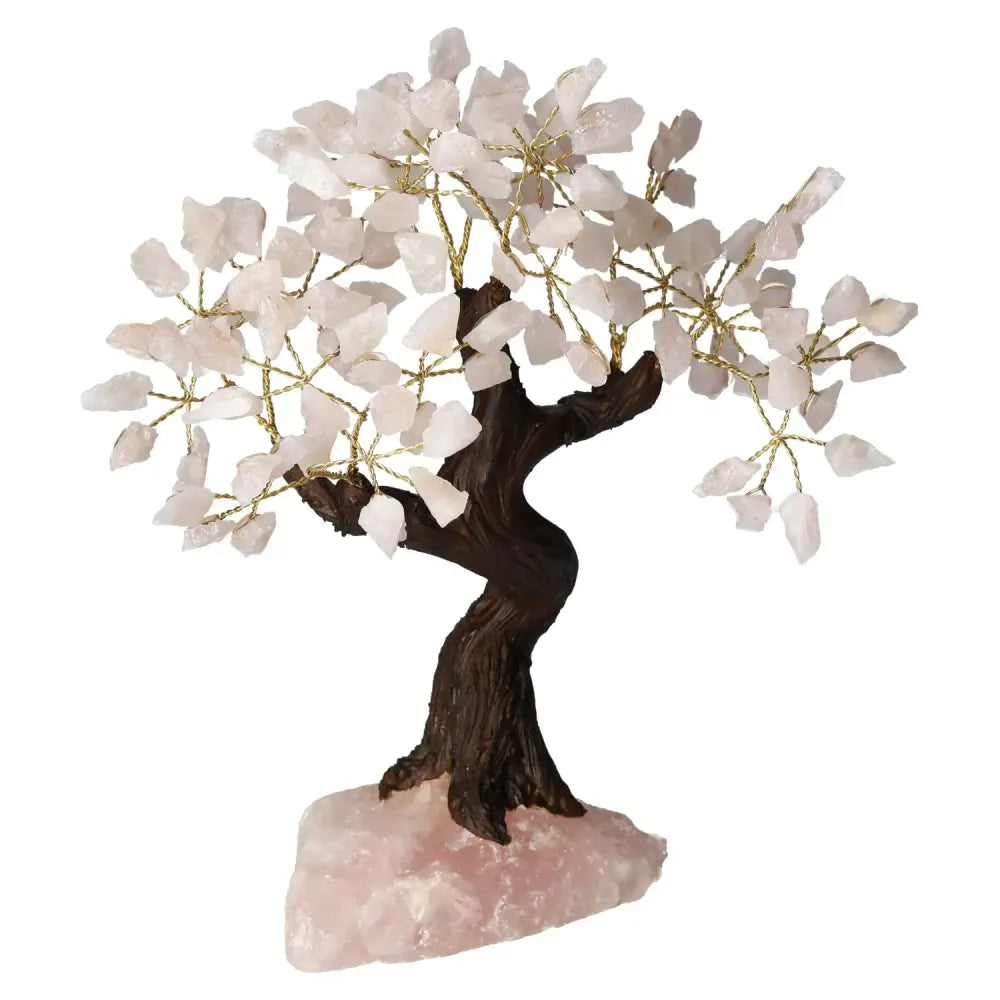 Rough Rose Quartz Tree 30cm on rose quartz base, symbolizing love and healing, crafted by Sylvia Crystals for emotional nurturing.