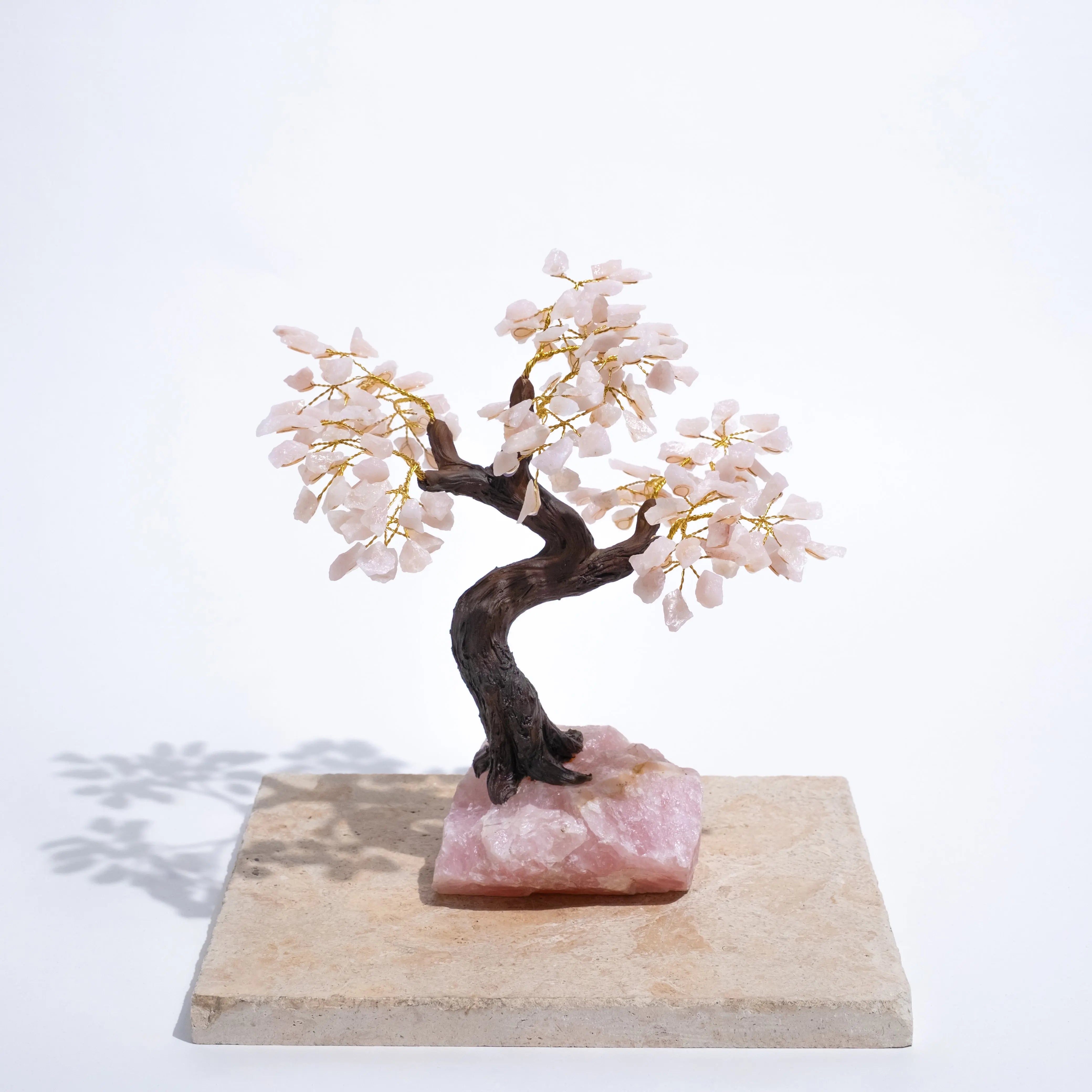 Rough Rose Quartz Tree 40cm - Handcrafted wire bonsai adorned with rose quartz gemstones, perfect for home decor and positive energy.