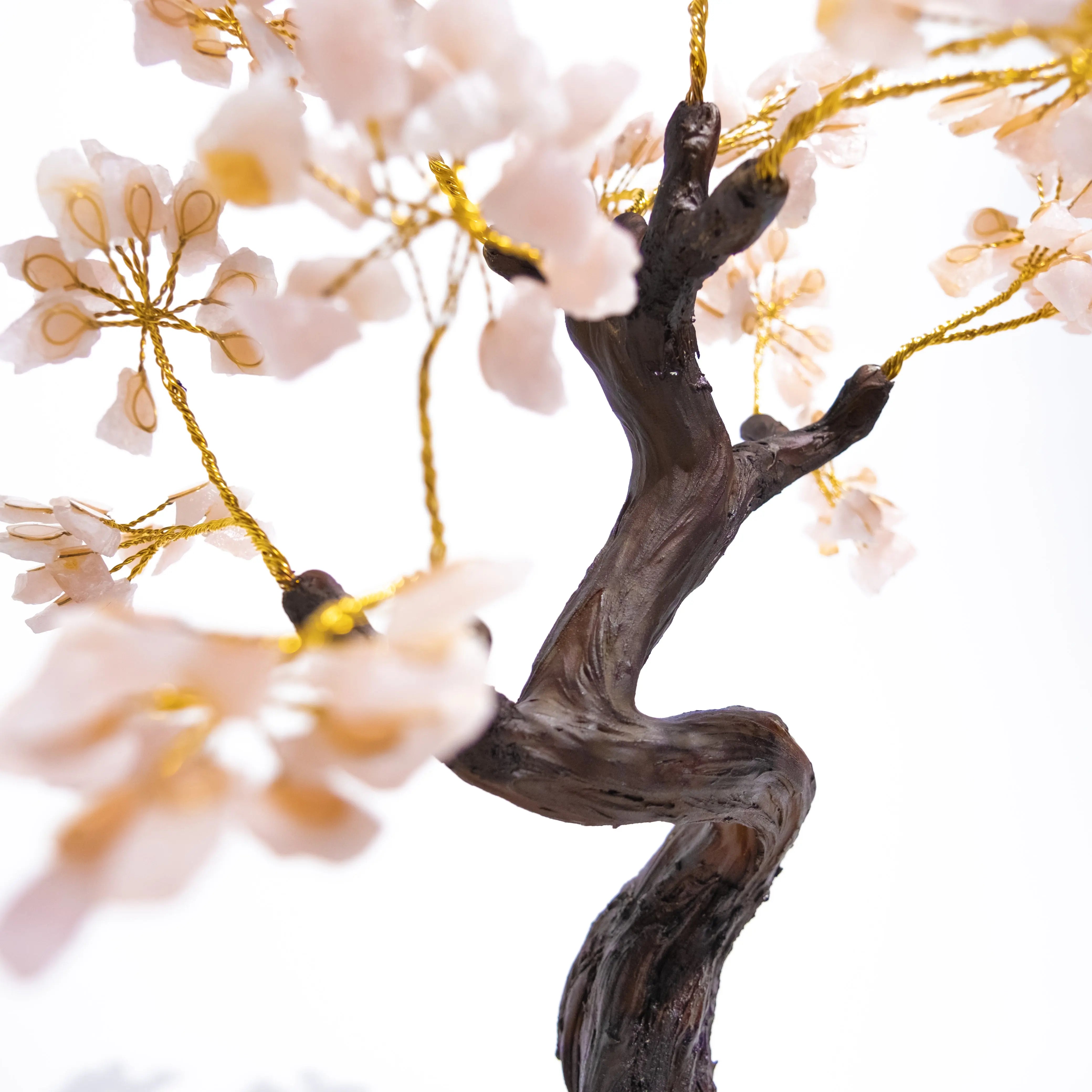 Rough Rose Quartz Tree 45cm with delicate stone branches promoting love, healing emotional wounds, and enhancing empathy.