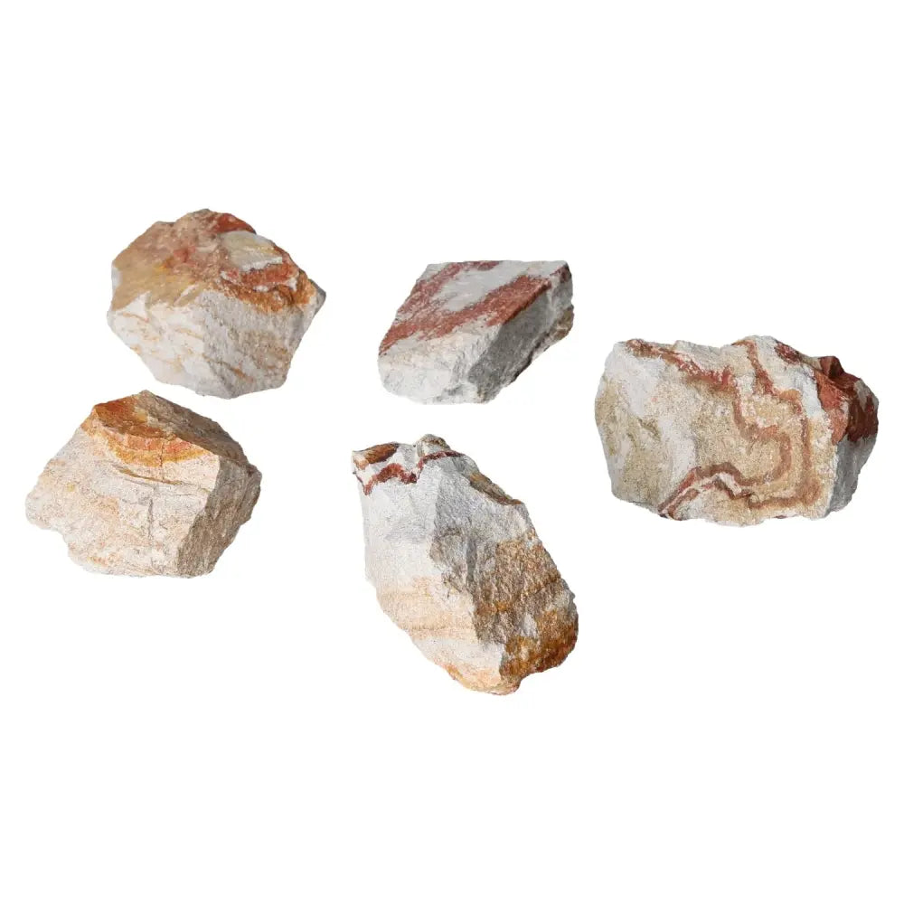 Five rough sandstone druze pieces showcasing earthy tones and intricate formations, highlighting natural elegance and spiritual harmony.