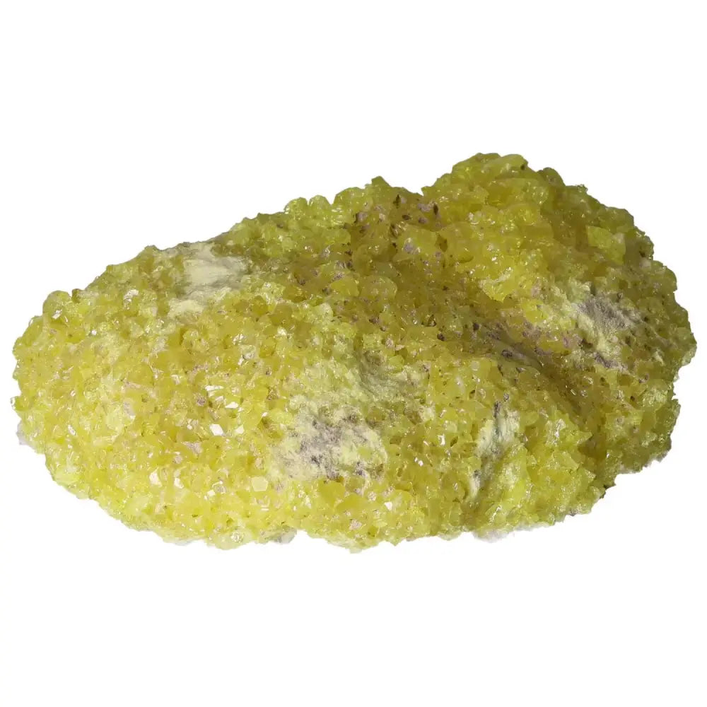 Premium Rough Sulphur Druze featuring vibrant yellow crystals and intricate formations from Sylvia Crystals collection.