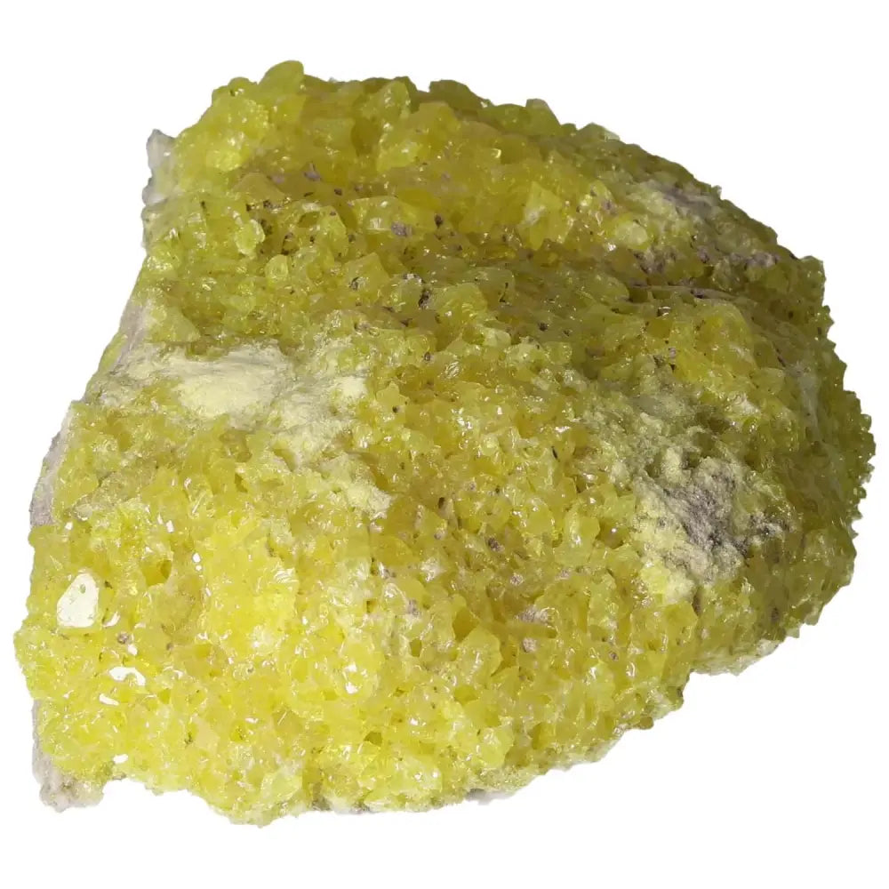 Rough Sulphur Druze with vivid yellow crystals from Sylvia Crystals, showcasing intricate formations, perfect for collectors.