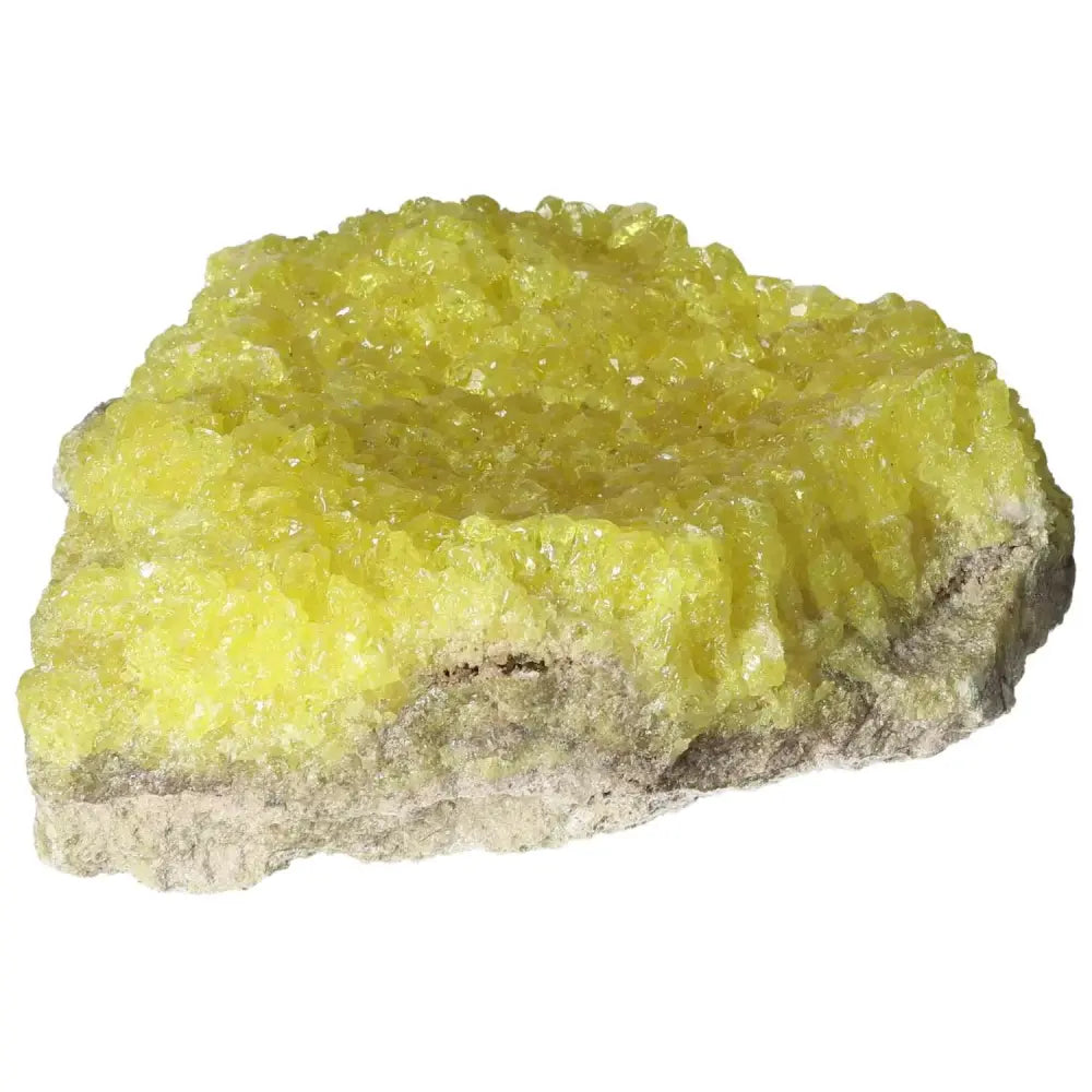 Rough Sulphur Druze with yellow sulphur crystals, part of Sylvia Crystals collection, showcasing natural raw beauty and unique energy.