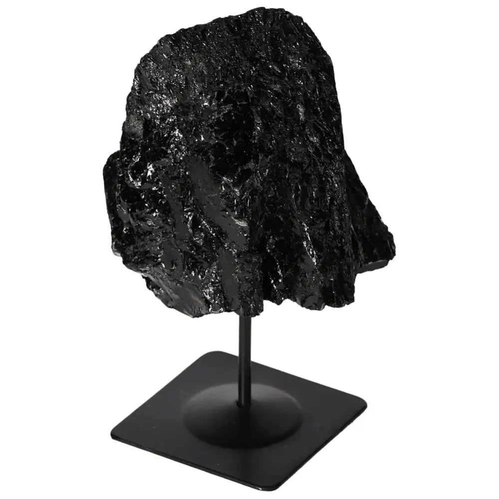 Rough Tourmaline on Metal Stand, premium Sylvia Crystals gemstone, sleek design centerpiece